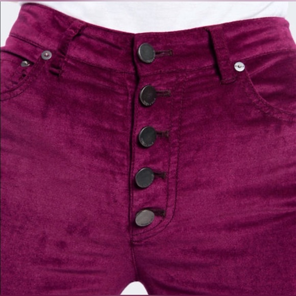Alice + Olivia Good High Rise Velvet Purple Skinny Slim Jeans Pant - Picture 6 of 13